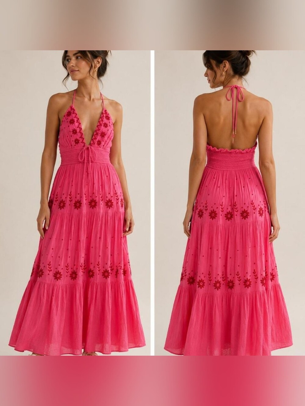 Free People Real Love Pink Embroidered Maxi Dress